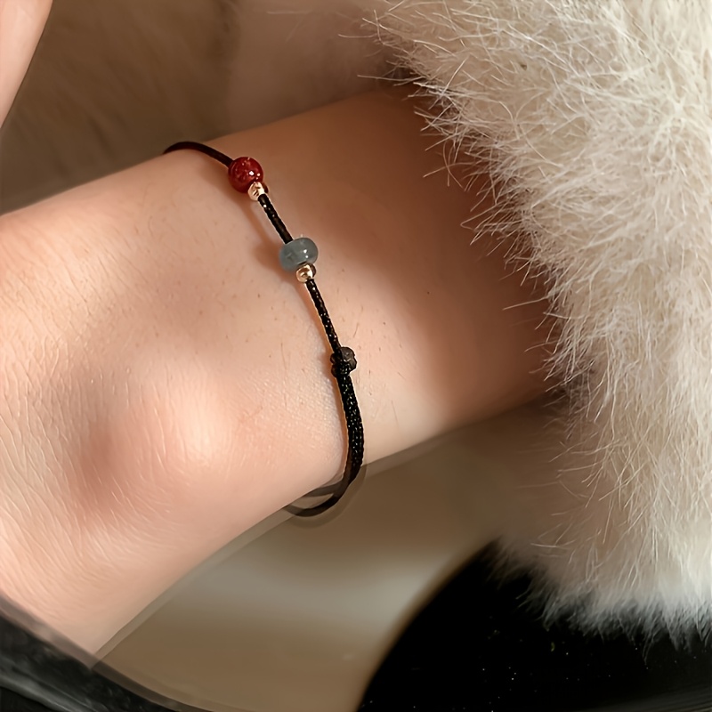 Cinnabar Stone Beaded Bracelet for Couples Vintage Boho Style